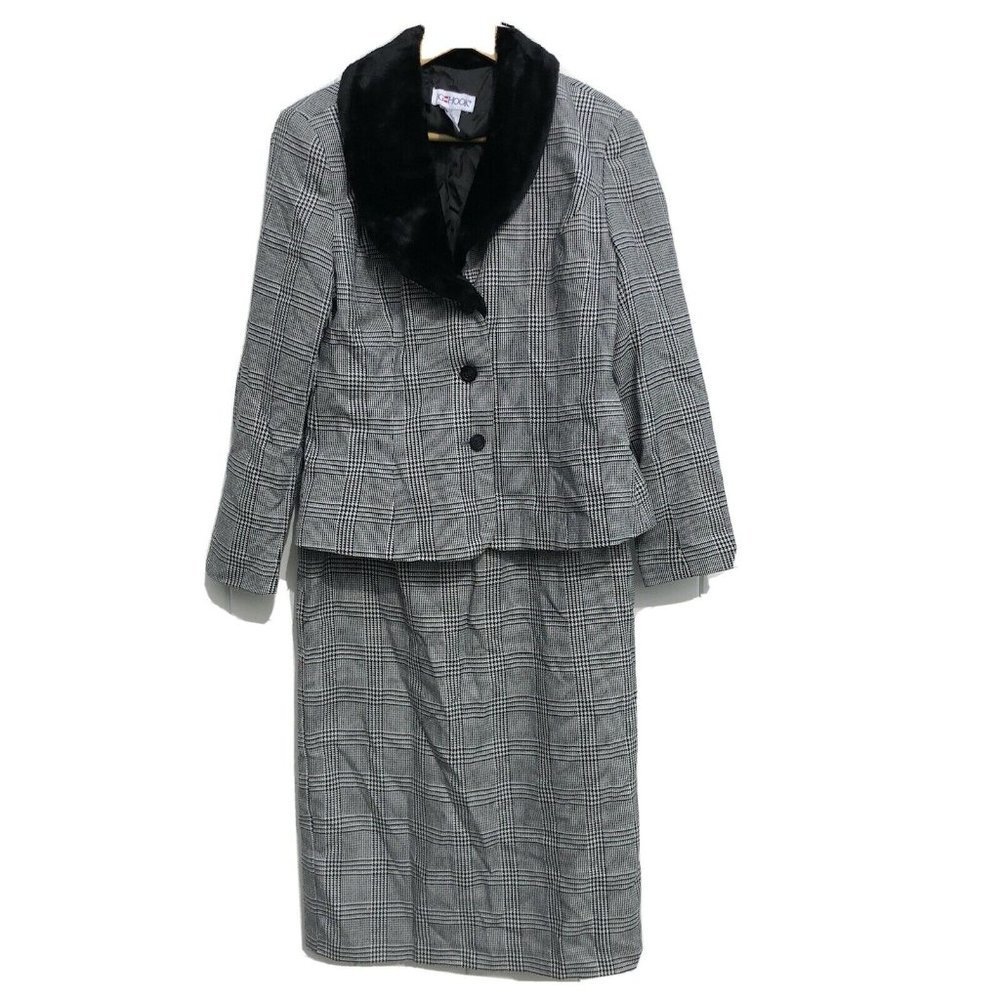 JG Hook Plaid 2 Piece Set Jacket Blazer Suit Faux